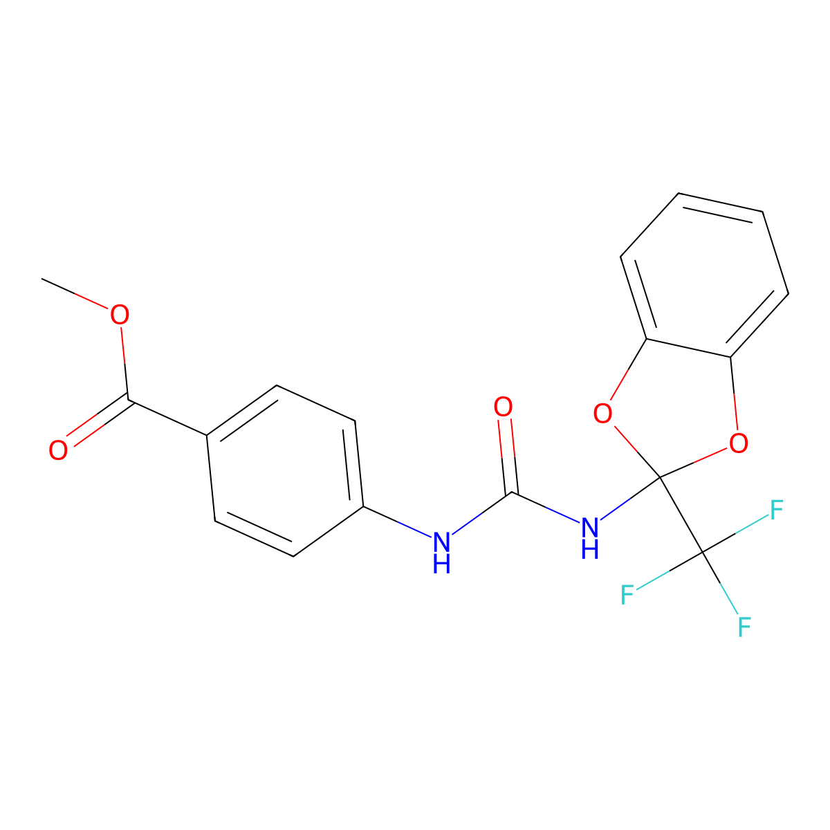 Methyl 4-[[2-(trifluoromethyl)-1,3-benzodioxol-2-yl]carbamoylamino]benzoate molecular structure, CAS 438015-48-6
