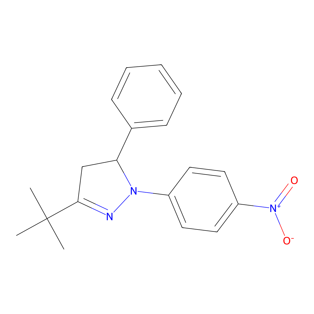 3-tert-butyl-1-(4-nitrophenyl)-5-phenyl-4,5-dihydro-1H-pyrazole molecular structure, CAS 438018-39-4