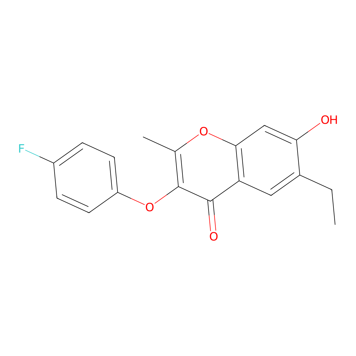 6-Ethyl-3-(4-fluoro-phenoxy)-7-hydroxy-2-methyl-chromen-4-one molecular structure, CAS 438018-47-4