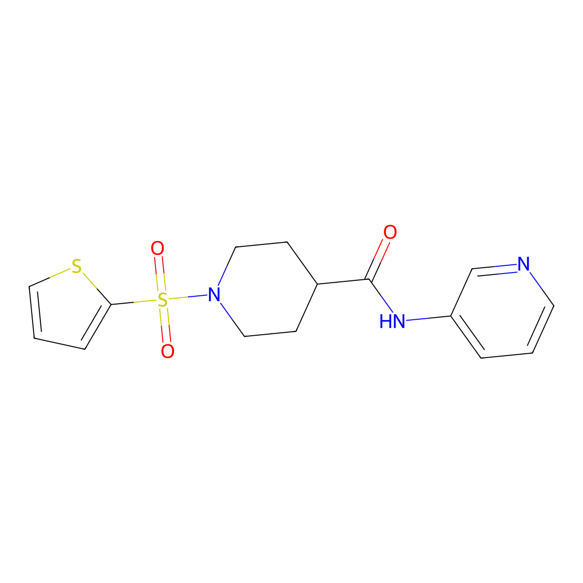 N-pyridin-3-yl-1-thiophen-2-ylsulfonylpiperidine-4-carboxamide molecular structure, CAS 438019-37-5