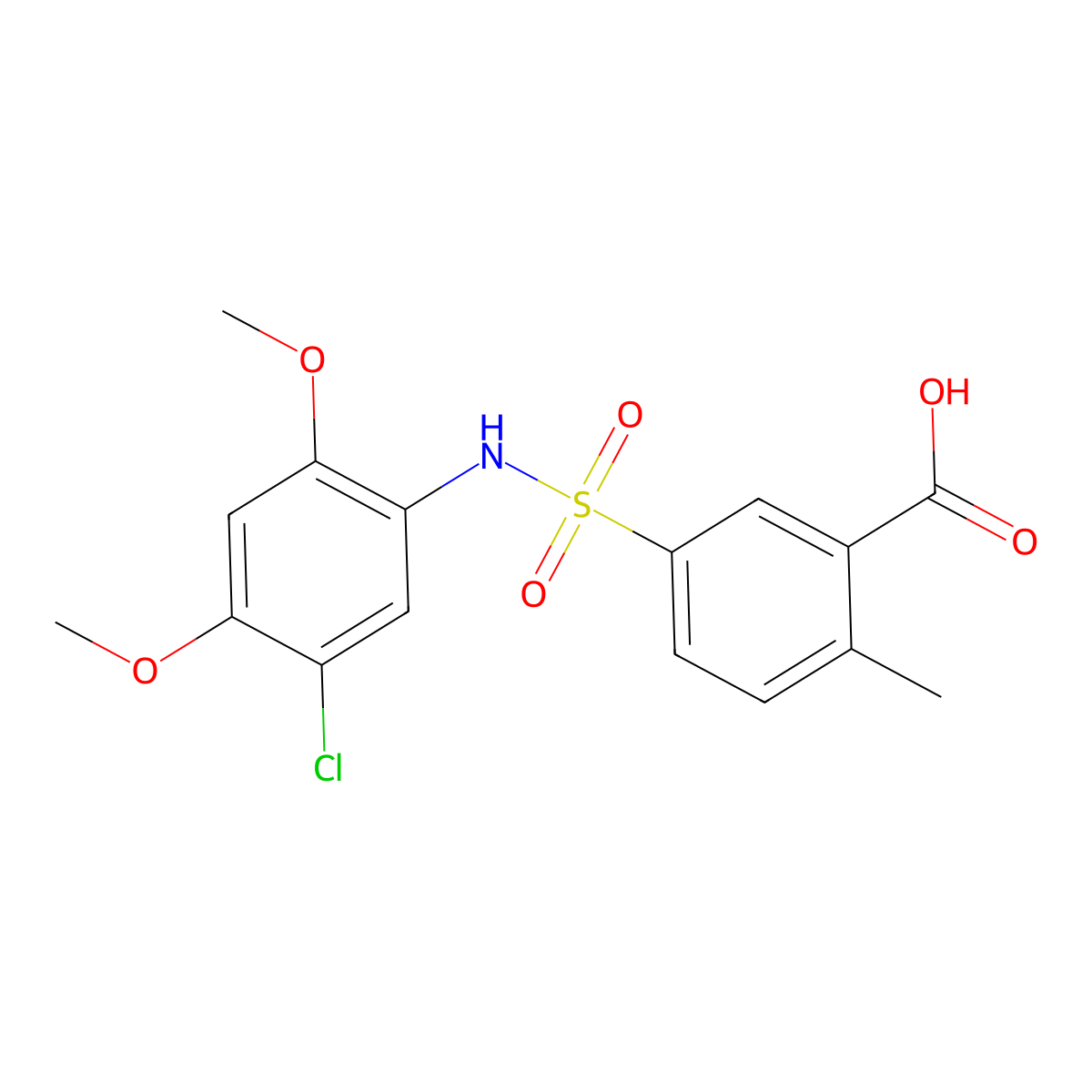 5-[(5-Chloro-2,4-dimethoxyphenyl)sulfamoyl]-2-methylbenzoic acid molecular structure, CAS 438021-83-1