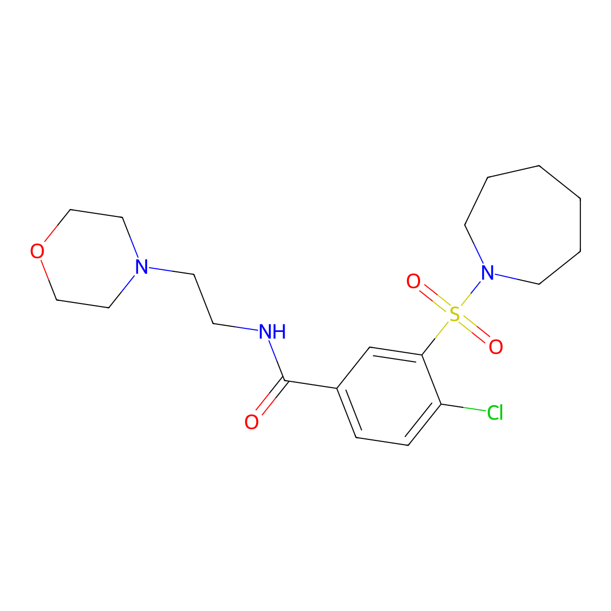 3-(azepan-1-ylsulfonyl)-4-chloro-N-(2-morpholin-4-ylethyl)benzamide molecular structure, CAS 438021-95-5