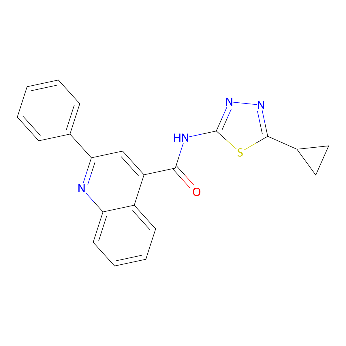 N-(5-cyclopropyl-1,3,4-thiadiazol-2-yl)-2-phenylquinoline-4-carboxamide molecular structure, CAS 438021-98-8