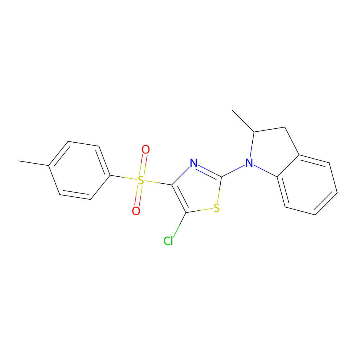 1-[5-chloro-4-(4-methylbenzenesulfonyl)-1,3-thiazol-2-yl]-2-methyl-2,3-dihydro-1H-indole molecular structure, CAS 438022-12-9