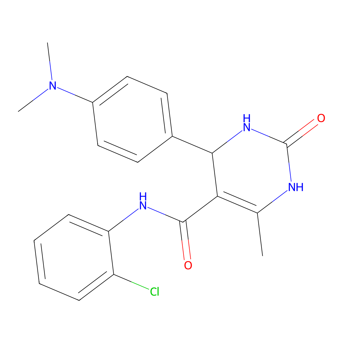 N-(2-chlorophenyl)-4-(4-(dimethylamino)phenyl)-6-methyl-2-oxo-1,2,3,4-tetrahydropyrimidine-5-carboxamide molecular structure, CAS 438022-99-2