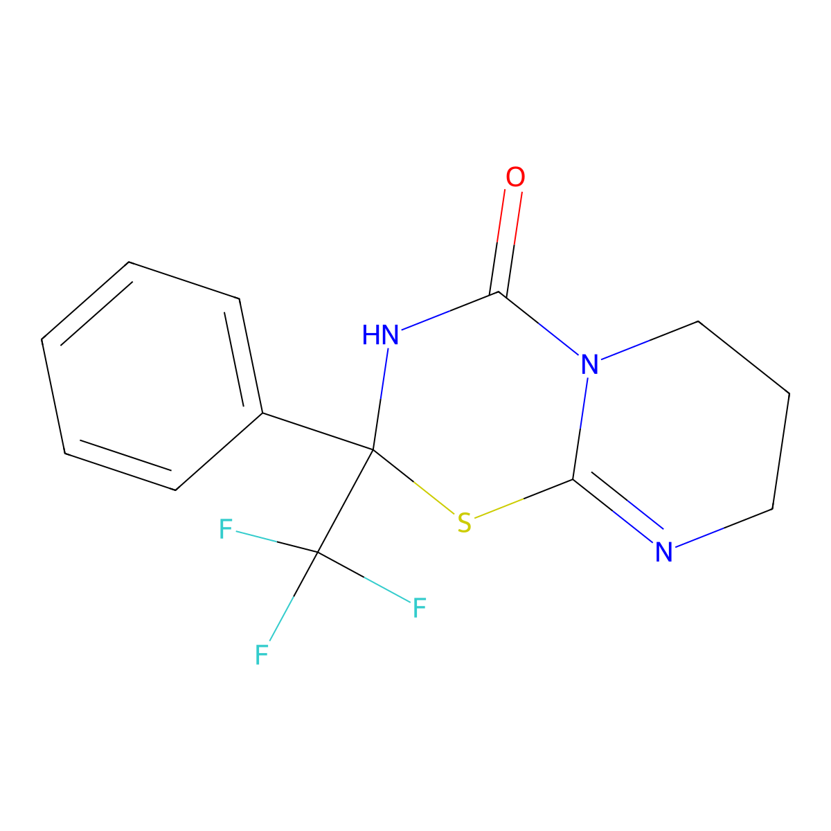 2-phenyl-2-(trifluoromethyl)-2,3,7,8-tetrahydropyrimido[2,1-b][1,3,5]thiadiazin-4(6H)-one molecular structure, CAS 438023-67-7