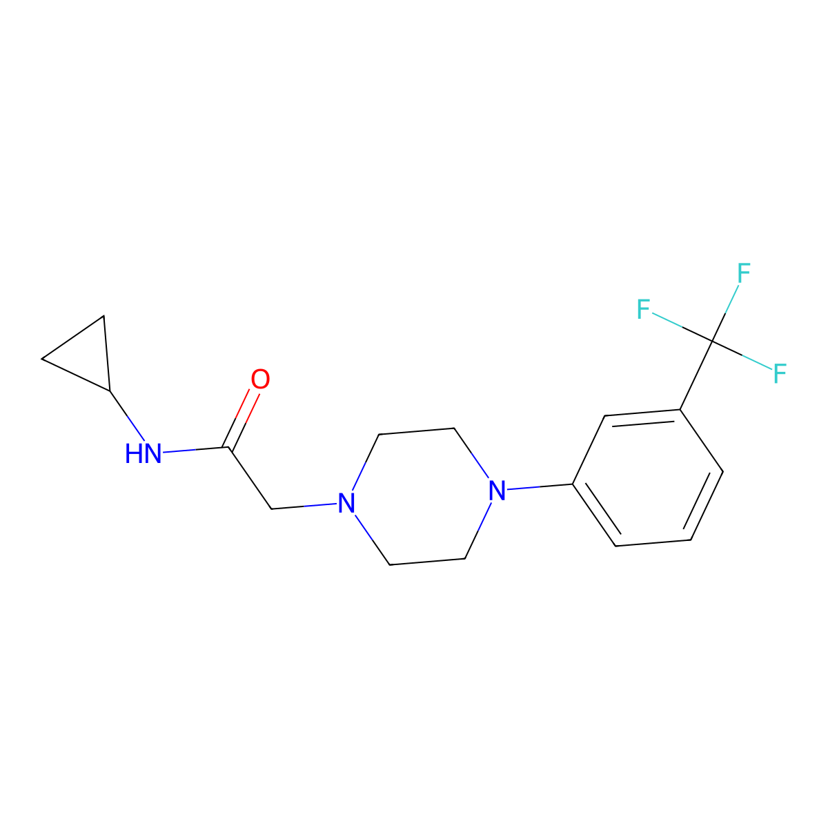 N-cyclopropyl-2-[4-[3-(trifluoromethyl)phenyl]piperazin-1-yl]acetamide molecular structure, CAS 438024-37-4