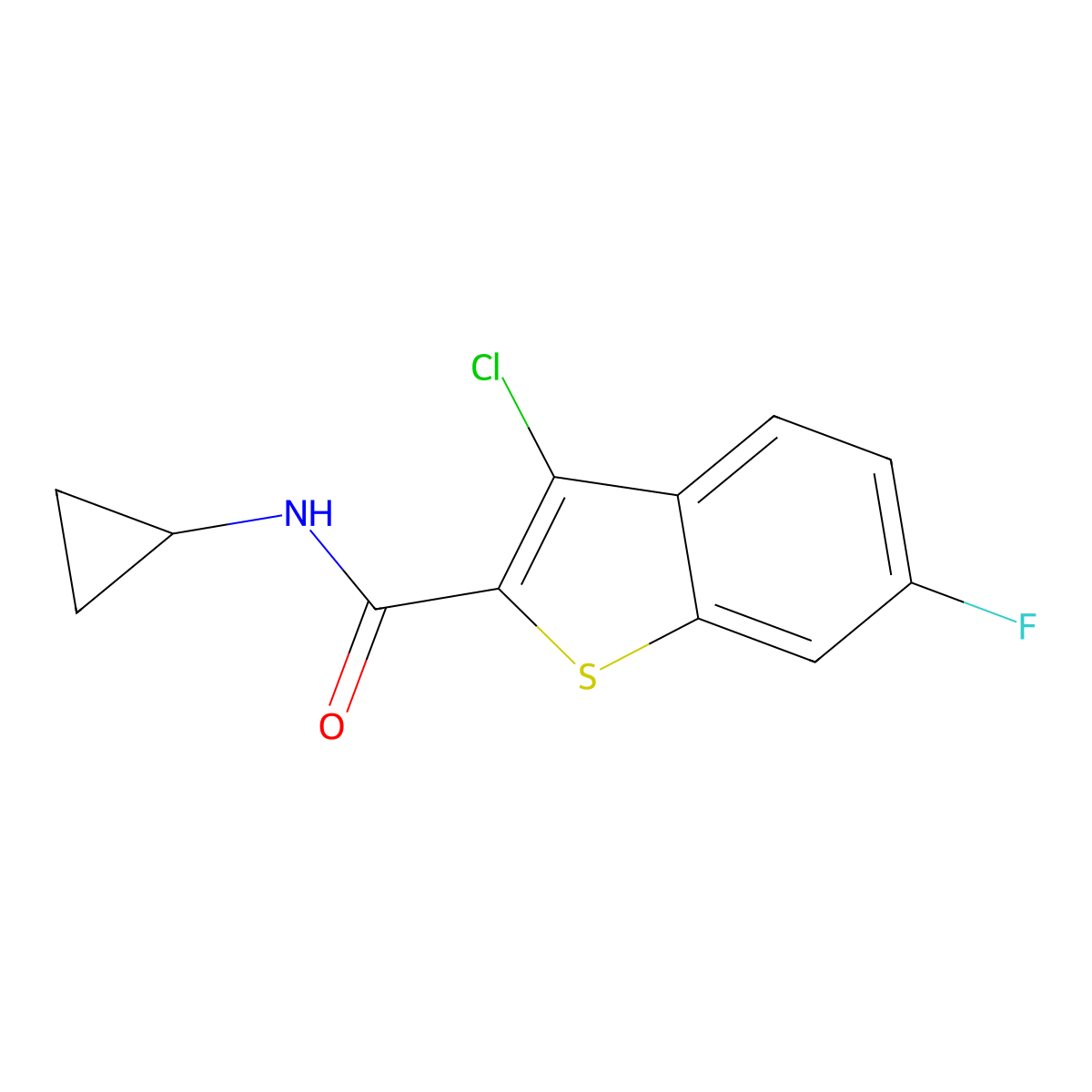 3-chloro-N-cyclopropyl-6-fluoro-1-benzothiophene-2-carboxamide molecular structure, CAS 438025-76-4