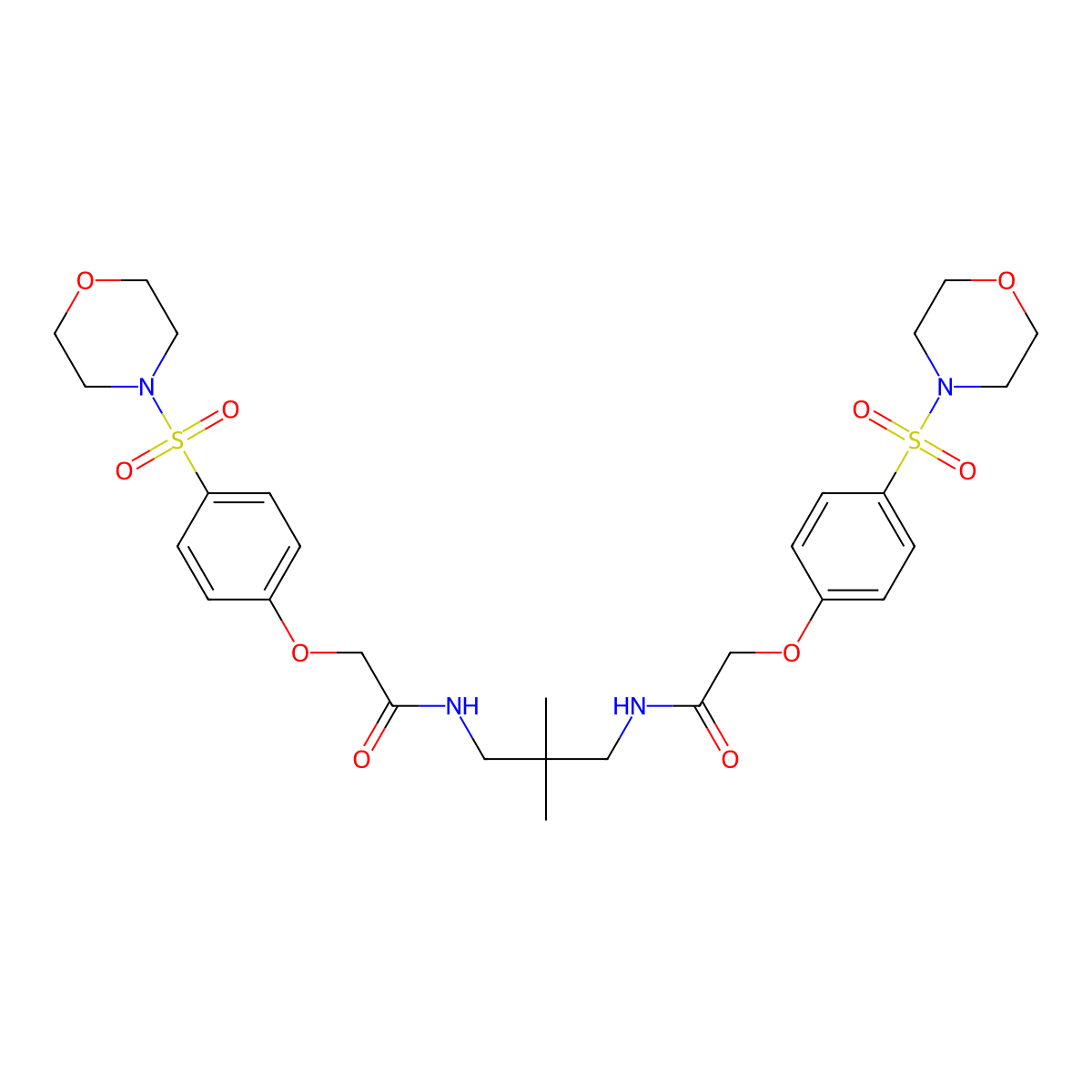 N-[2,2-dimethyl-3-[[2-(4-morpholin-4-ylsulfonylphenoxy)acetyl]amino]propyl]-2-(4-morpholin-4-ylsulfonylphenoxy)acetamide molecular structure, CAS 438026-99-4