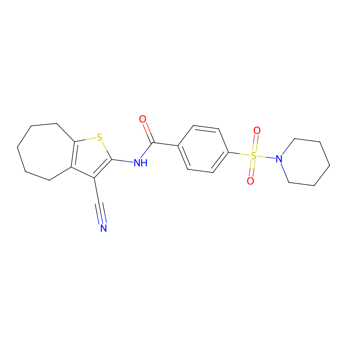 N-{3-cyano-4H,5H,6H,7H,8H-cyclohepta[b]thiophen-2-yl}-4-(piperidine-1-sulfonyl)benzamide molecular structure, CAS 438028-21-8