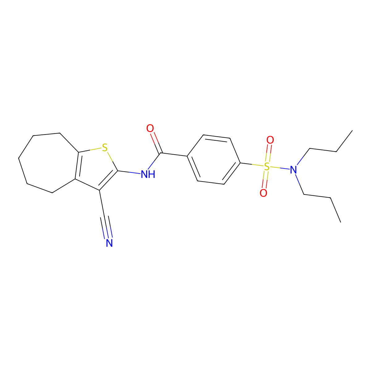 N-(3-cyano-5,6,7,8-tetrahydro-4H-cyclohepta[b]thiophen-2-yl)-4-(N,N-dipropylsulfamoyl)benzamide molecular structure, CAS 438028-30-9