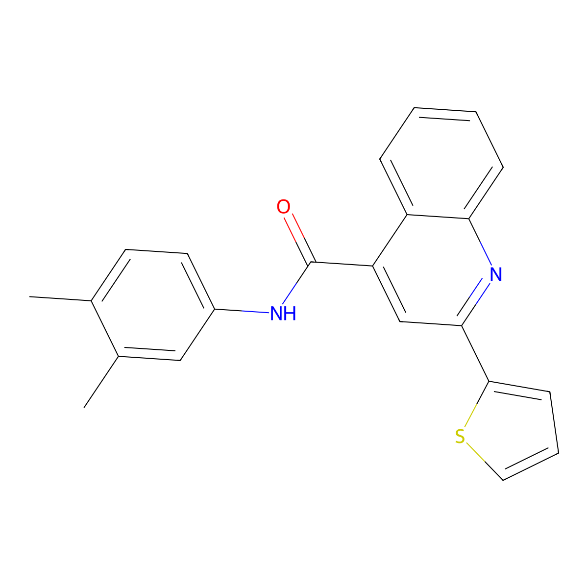N-(3,4-dimethylphenyl)-2-thiophen-2-ylquinoline-4-carboxamide molecular structure, CAS 438028-45-6