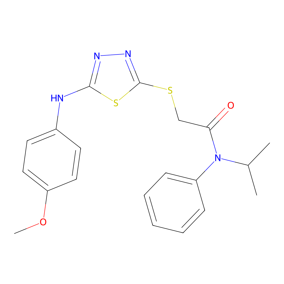 2-({5-[(4-methoxyphenyl)amino]-1,3,4-thiadiazol-2-yl}sulfanyl)-N-phenyl-N-(propan-2-yl)acetamide molecular structure, CAS 438028-64-9