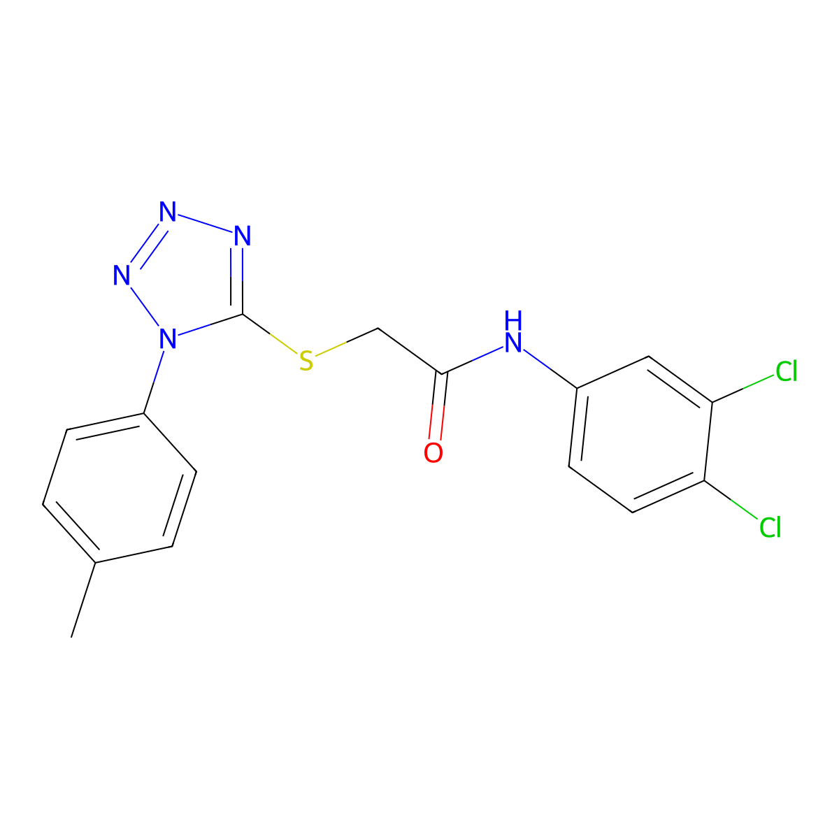 N-(3,4-dichlorophenyl)-2-{[1-(4-methylphenyl)-1H-tetrazol-5-yl]sulfanyl}acetamide molecular structure, CAS 438028-91-2