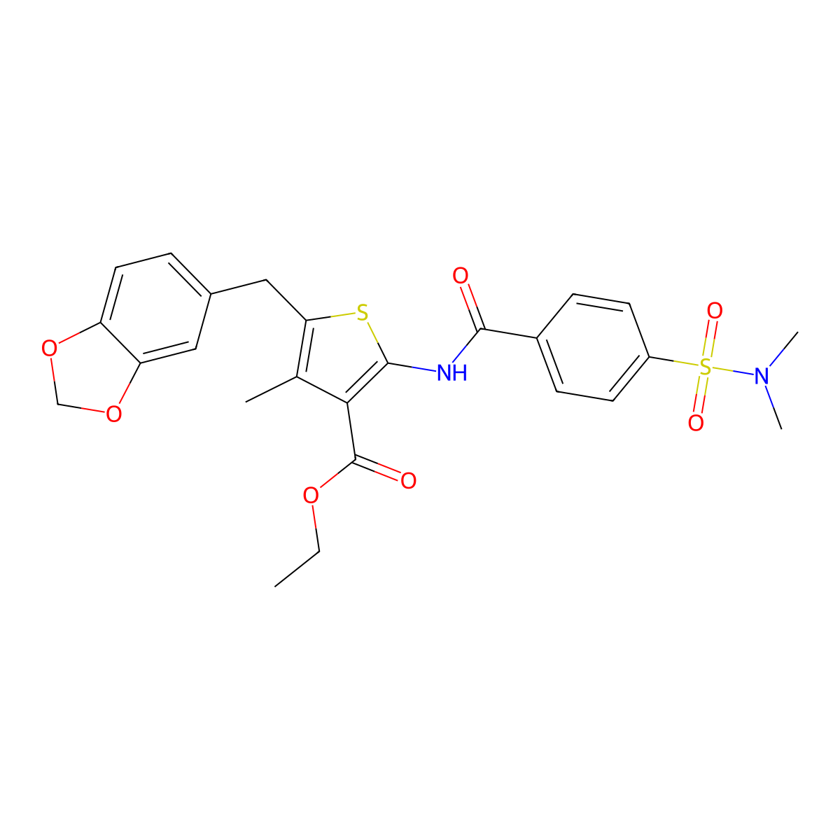 Ethyl 5-(1,3-benzodioxol-5-ylmethyl)-2-[[4-(dimethylsulfamoyl)benzoyl]amino]-4-methylthiophene-3-carboxylate molecular structure, CAS 438029-08-4