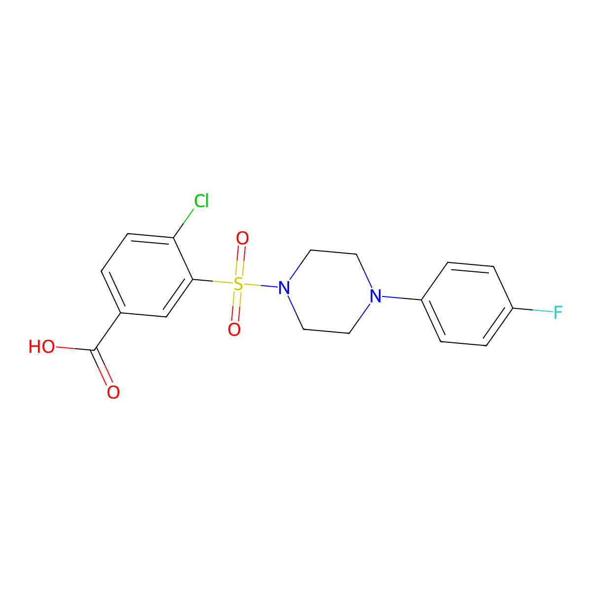 4-Chloro-3-((4-(4-fluorophenyl)piperazin-1-yl)sulfonyl)benzoic acid molecular structure, CAS 438029-19-7