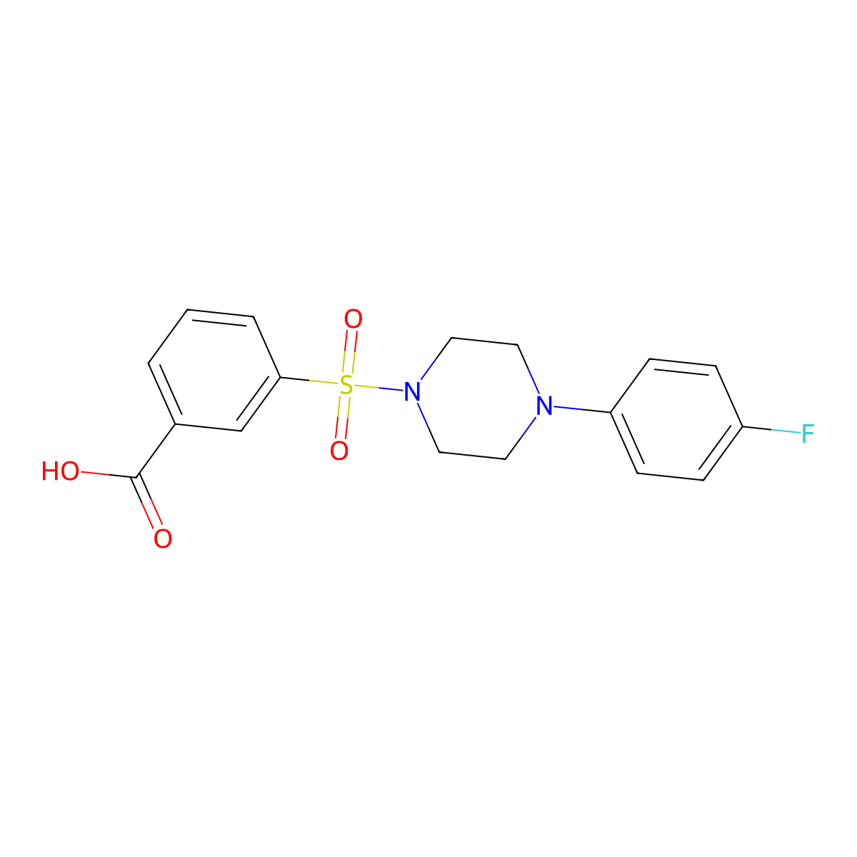 3-[4-(4-Fluoro-phenyl)-piperazine-1-sulfonyl]-benzoic acid molecular structure, CAS 438029-79-9