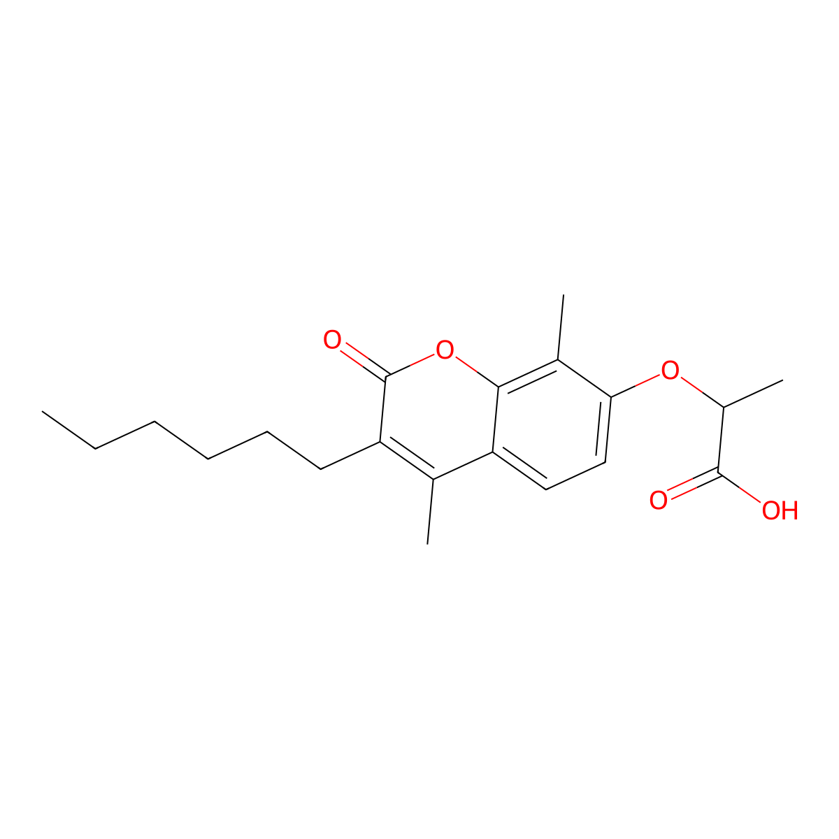 2-[(3-hexyl-4,8-dimethyl-2-oxo-2H-chromen-7-yl)oxy]propanoic acid molecular structure, CAS 438030-17-2
