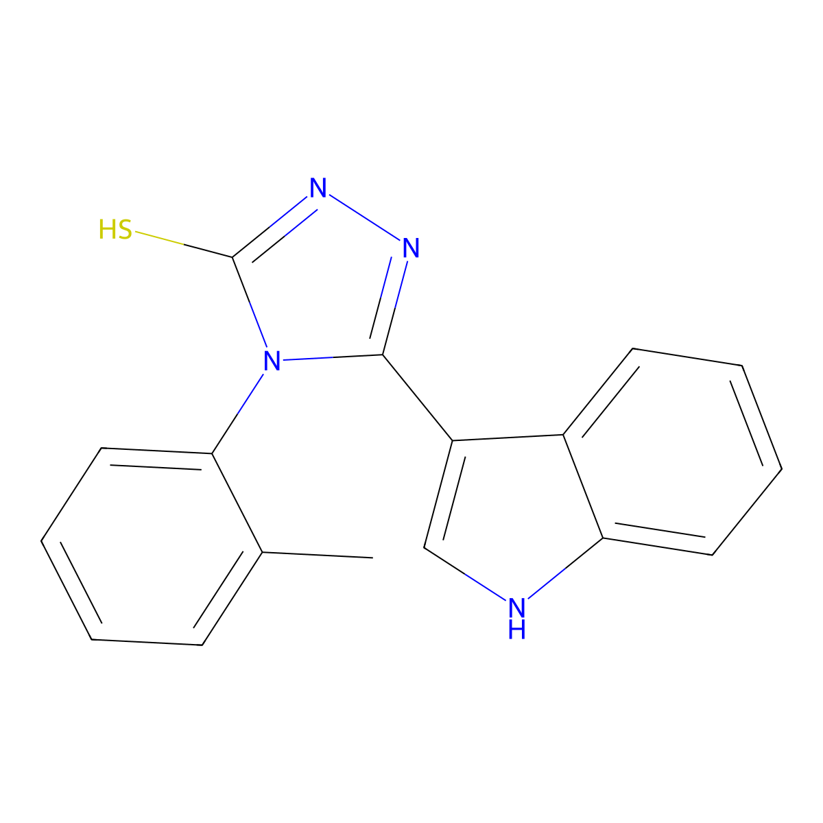 3-(1H-indol-3-yl)-4-(2-methylphenyl)-4,5-dihydro-1H-1,2,4-triazole-5-thione molecular structure, CAS 438030-27-4