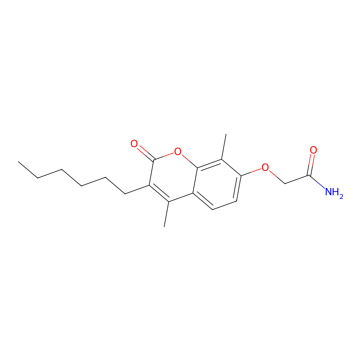 2-[(3-hexyl-4,8-dimethyl-2-oxo-2H-chromen-7-yl)oxy]acetamide molecular structure, CAS 438030-44-5