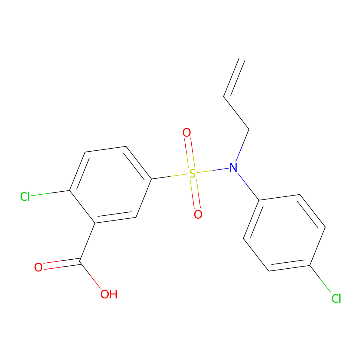 2-Chloro-5-[(4-chlorophenyl)(prop-2-en-1-yl)sulfamoyl]benzoic acid molecular structure, CAS 438030-95-6