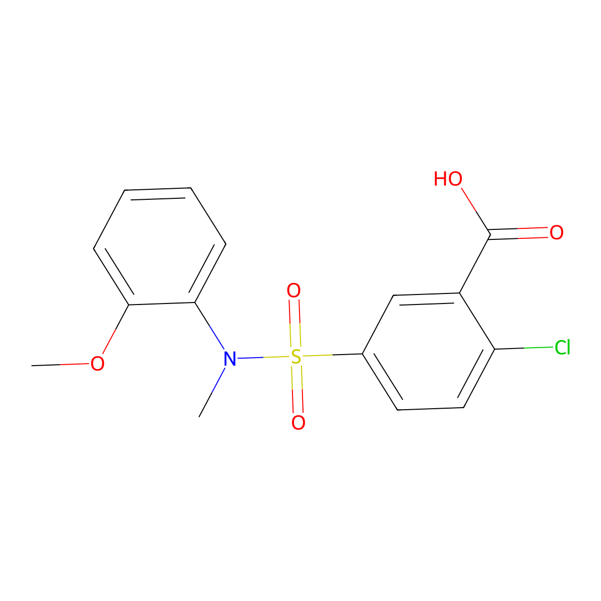 2-Chloro-5-[(2-methoxyphenyl)(methyl)sulfamoyl]benzoic acid molecular structure, CAS 438031-84-6