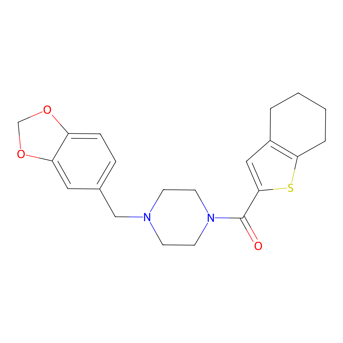 1-[(2H-1,3-benzodioxol-5-yl)methyl]-4-(4,5,6,7-tetrahydro-1-benzothiophene-2-carbonyl)piperazine molecular structure, CAS 438032-28-1