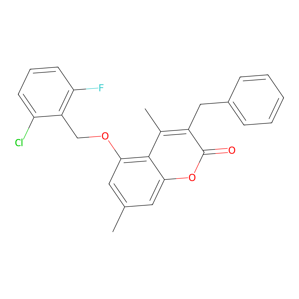 3-benzyl-5-[(2-chloro-6-fluorobenzyl)oxy]-4,7-dimethyl-2H-chromen-2-one molecular structure, CAS 438032-90-7