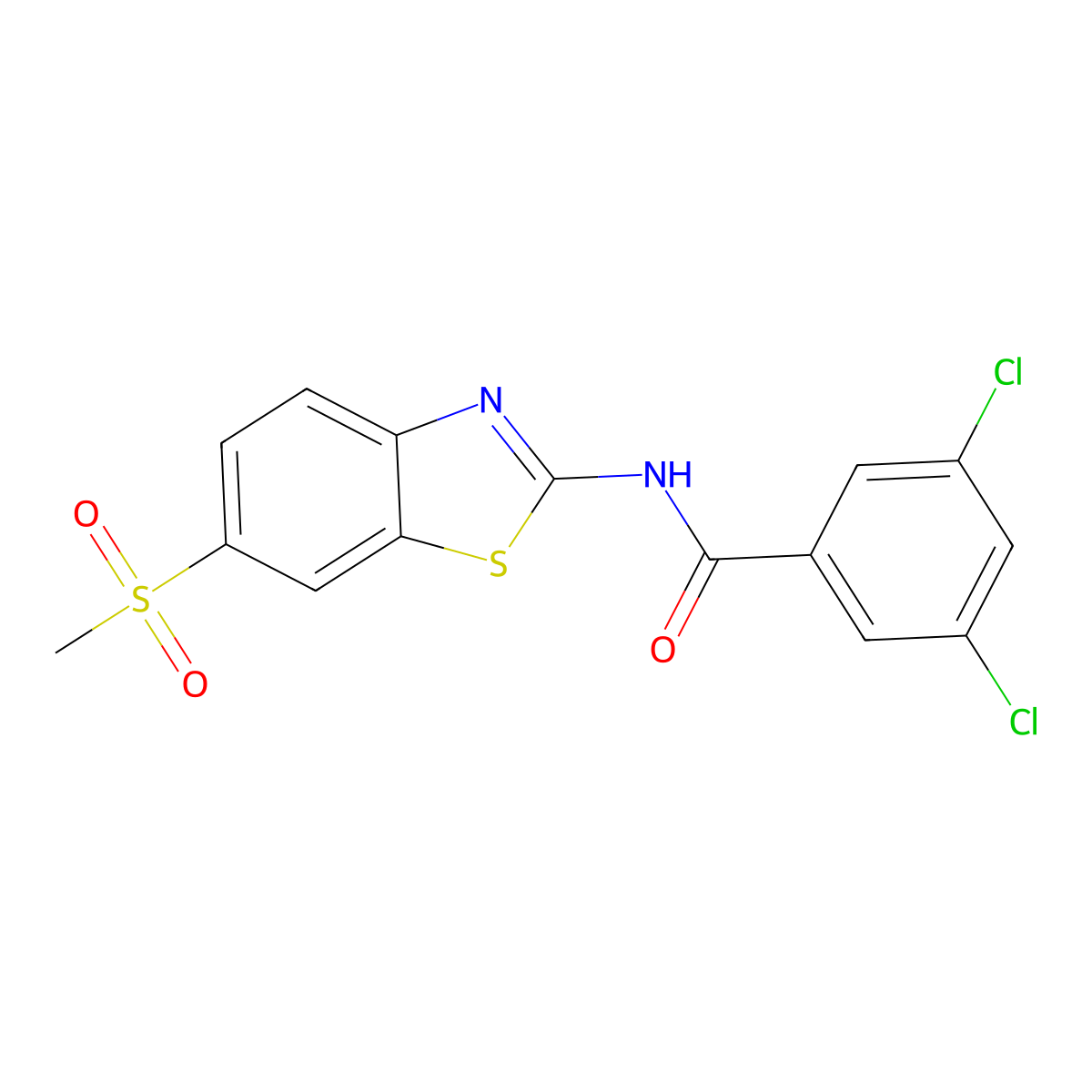3,5-dichloro-N-(6-(methylsulfonyl)benzo[d]thiazol-2-yl)benzamide molecular structure, CAS 438034-35-6