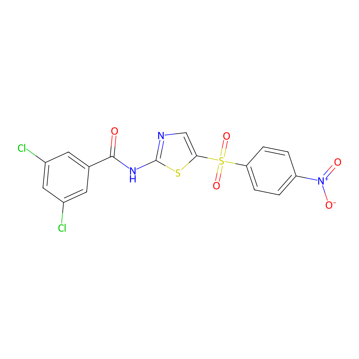 3,5-dichloro-N-(5-((4-nitrophenyl)sulfonyl)thiazol-2-yl)benzamide molecular structure, CAS 438034-73-2