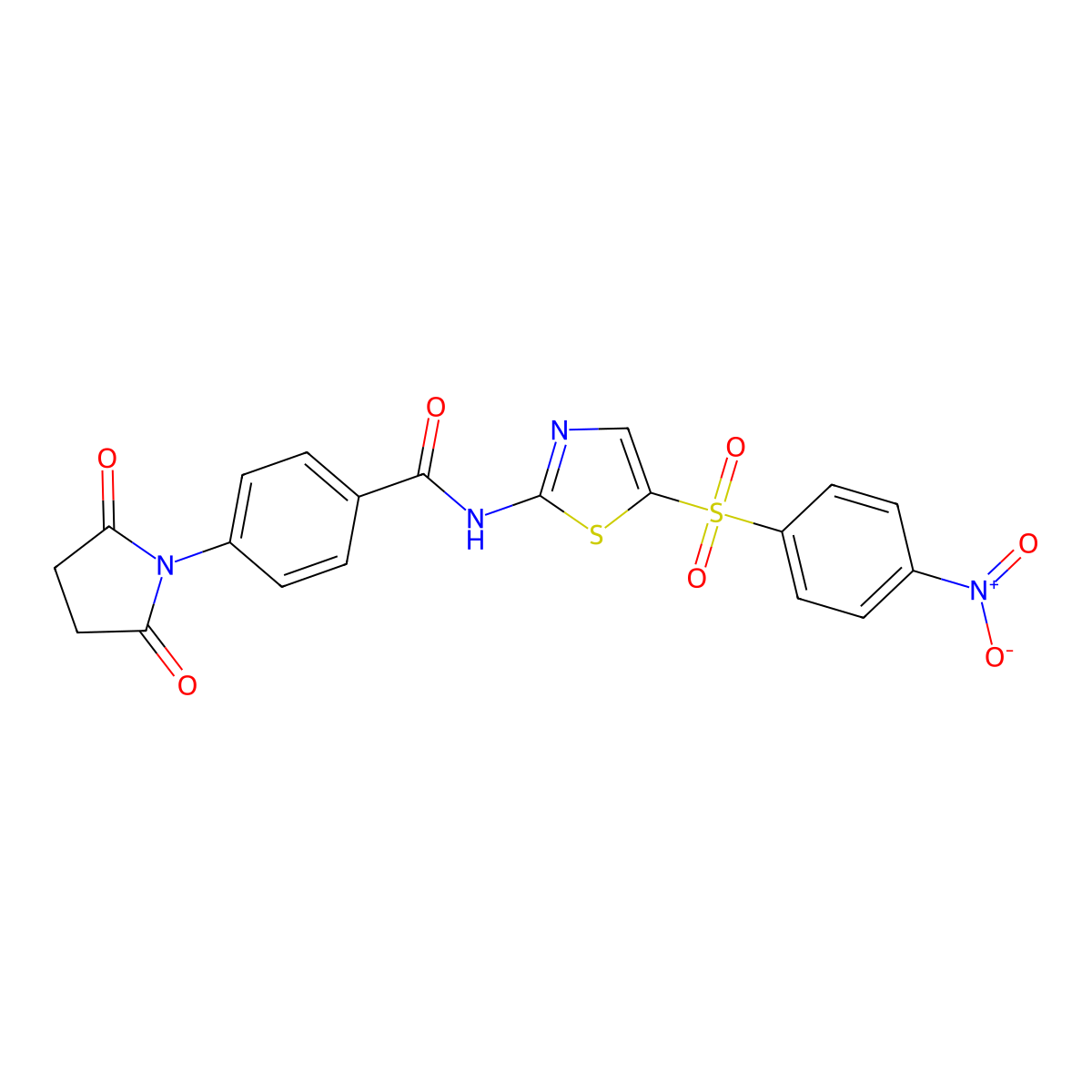 4-(2,5-dioxopyrrolidin-1-yl)-N-[5-(4-nitrophenyl)sulfonyl-1,3-thiazol-2-yl]benzamide molecular structure, CAS 438034-85-6