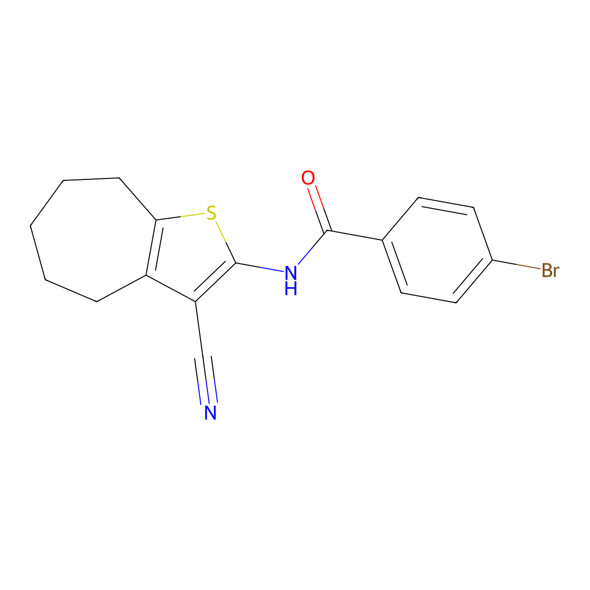 4-bromo-N-(3-cyano-5,6,7,8-tetrahydro-4H-cyclohepta[b]thiophen-2-yl)benzamide molecular structure, CAS 438034-94-7