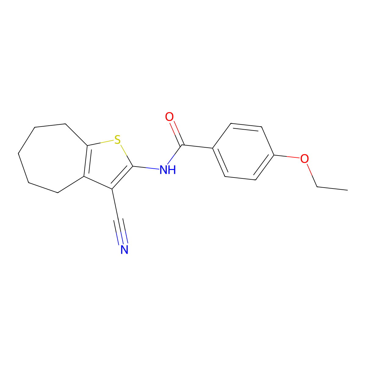 N-(3-cyano-5,6,7,8-tetrahydro-4H-cyclohepta[b]thiophen-2-yl)-4-ethoxybenzamide molecular structure, CAS 438034-98-1