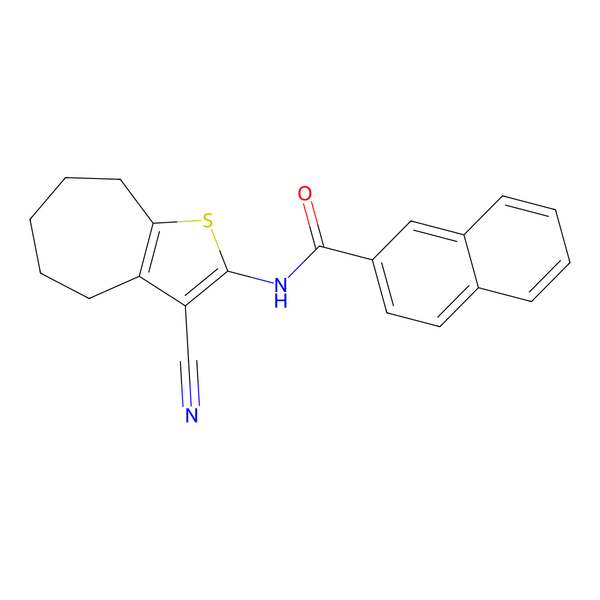 N-(3-cyano-5,6,7,8-tetrahydro-4H-cyclohepta[b]thiophen-2-yl)-2-naphthamide molecular structure, CAS 438035-09-7