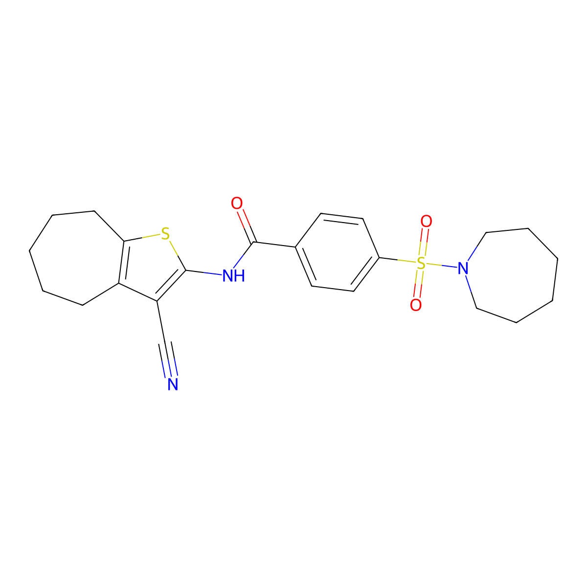 4-(azepan-1-ylsulfonyl)-N-(3-cyano-5,6,7,8-tetrahydro-4H-cyclohepta[b]thiophen-2-yl)benzamide molecular structure, CAS 438035-11-1