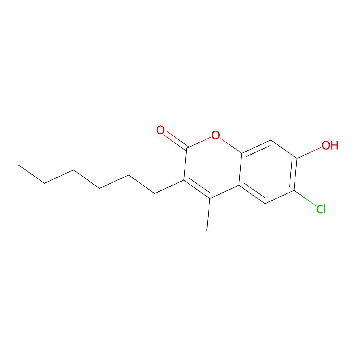 6-chloro-3-hexyl-7-hydroxy-4-methyl-2H-chromen-2-one molecular structure, CAS 438035-77-9