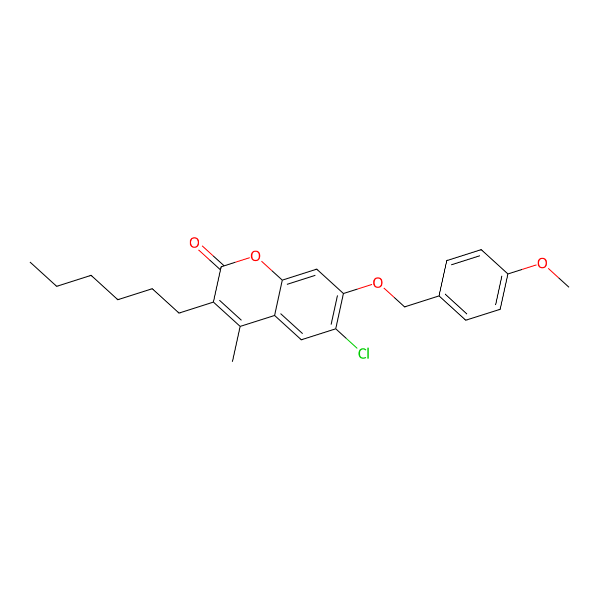 6-chloro-3-hexyl-7-[(4-methoxybenzyl)oxy]-4-methyl-2H-chromen-2-one molecular structure, CAS 438036-12-5