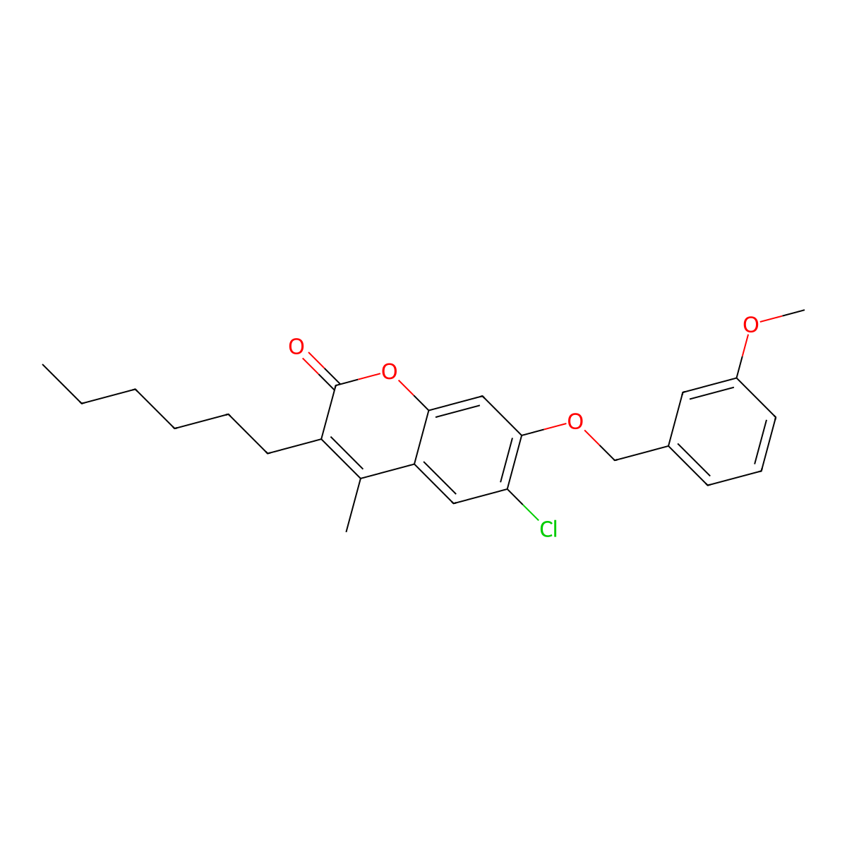 6-chloro-3-hexyl-7-[(3-methoxybenzyl)oxy]-4-methyl-2H-chromen-2-one molecular structure, CAS 438036-13-6