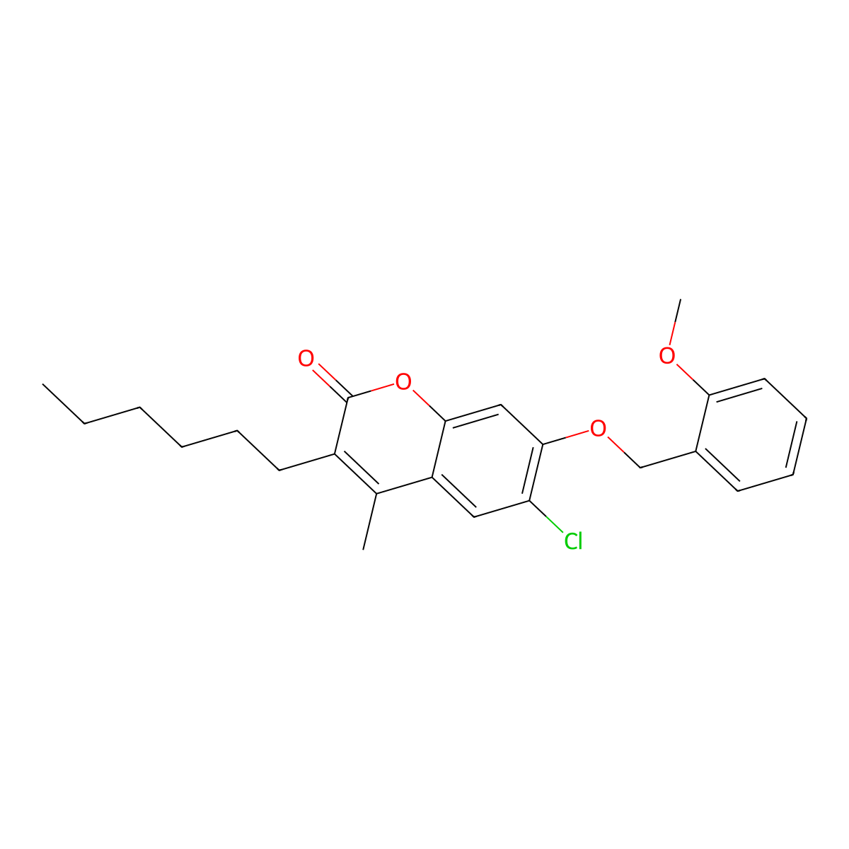 6-chloro-3-hexyl-7-[(2-methoxybenzyl)oxy]-4-methyl-2H-chromen-2-one molecular structure, CAS 438036-14-7