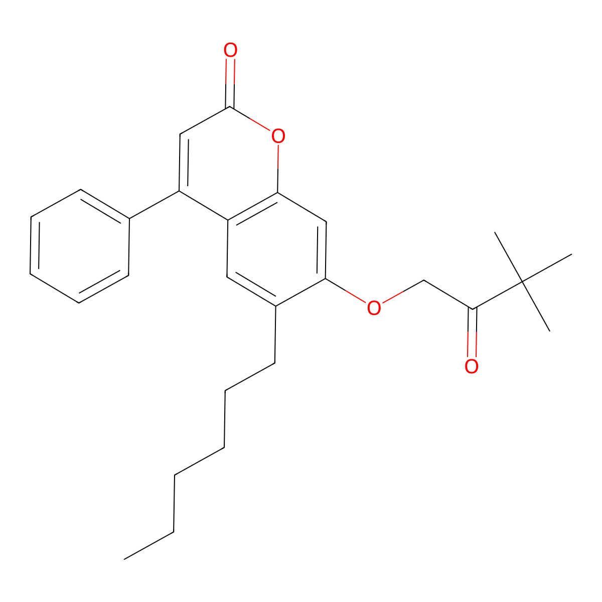 7-(3,3-dimethyl-2-oxobutoxy)-6-hexyl-4-phenyl-2H-chromen-2-one molecular structure, CAS 438036-18-1