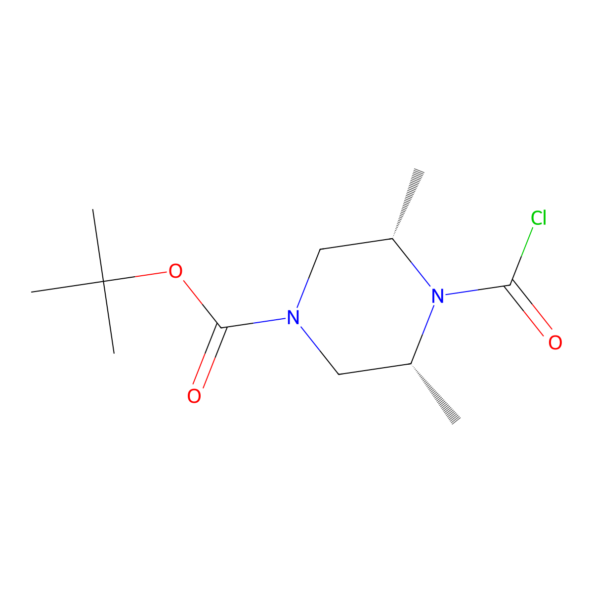 rel-1,1-Dimethylethyl (3R,5S)-4-(chlorocarbonyl)-3,5-dimethyl-1-piperazinecarboxylate molecular structure, CAS 438050-53-4
