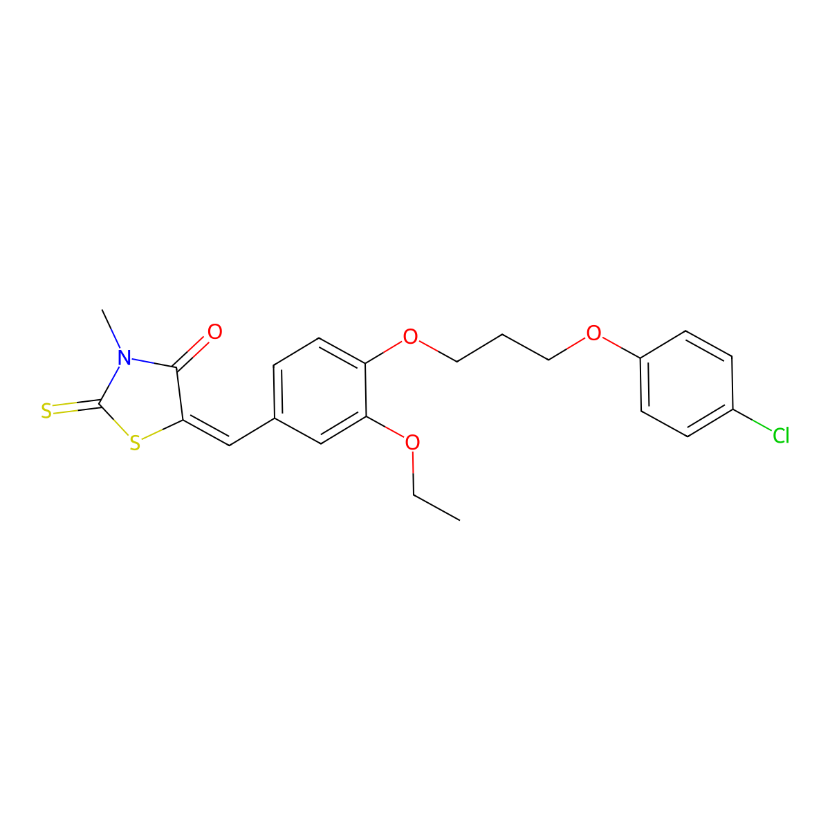 5-({4-[3-(4-Chlorophenoxy)propoxy]-3-ethoxyphenyl}methylidene)-3-methyl-2-sulfanylidene-1,3-thiazolidin-4-one molecular structure, CAS 4381-42-4