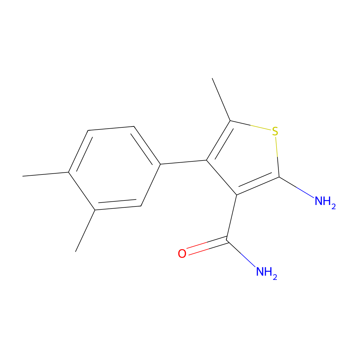 2-Amino-4-(3,4-dimethylphenyl)-5-methylthiophene-3-carboxamide molecular structure, CAS 438194-56-0