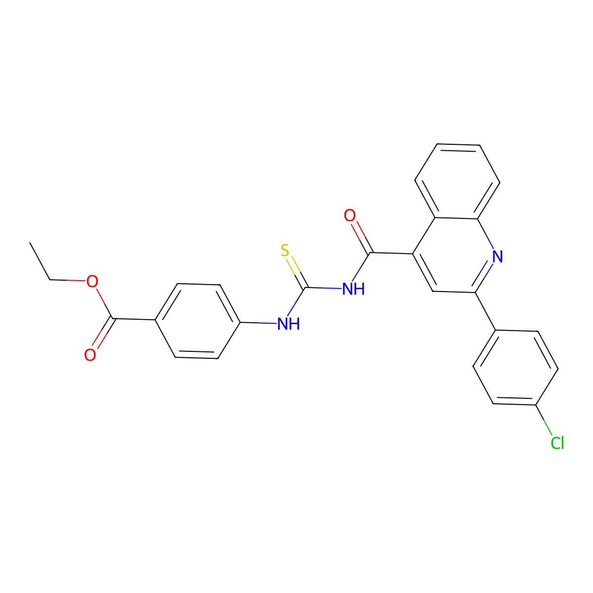 Ethyl 4-[[2-(4-chlorophenyl)quinoline-4-carbonyl]carbamothioylamino]benzoate molecular structure, CAS 438194-64-0