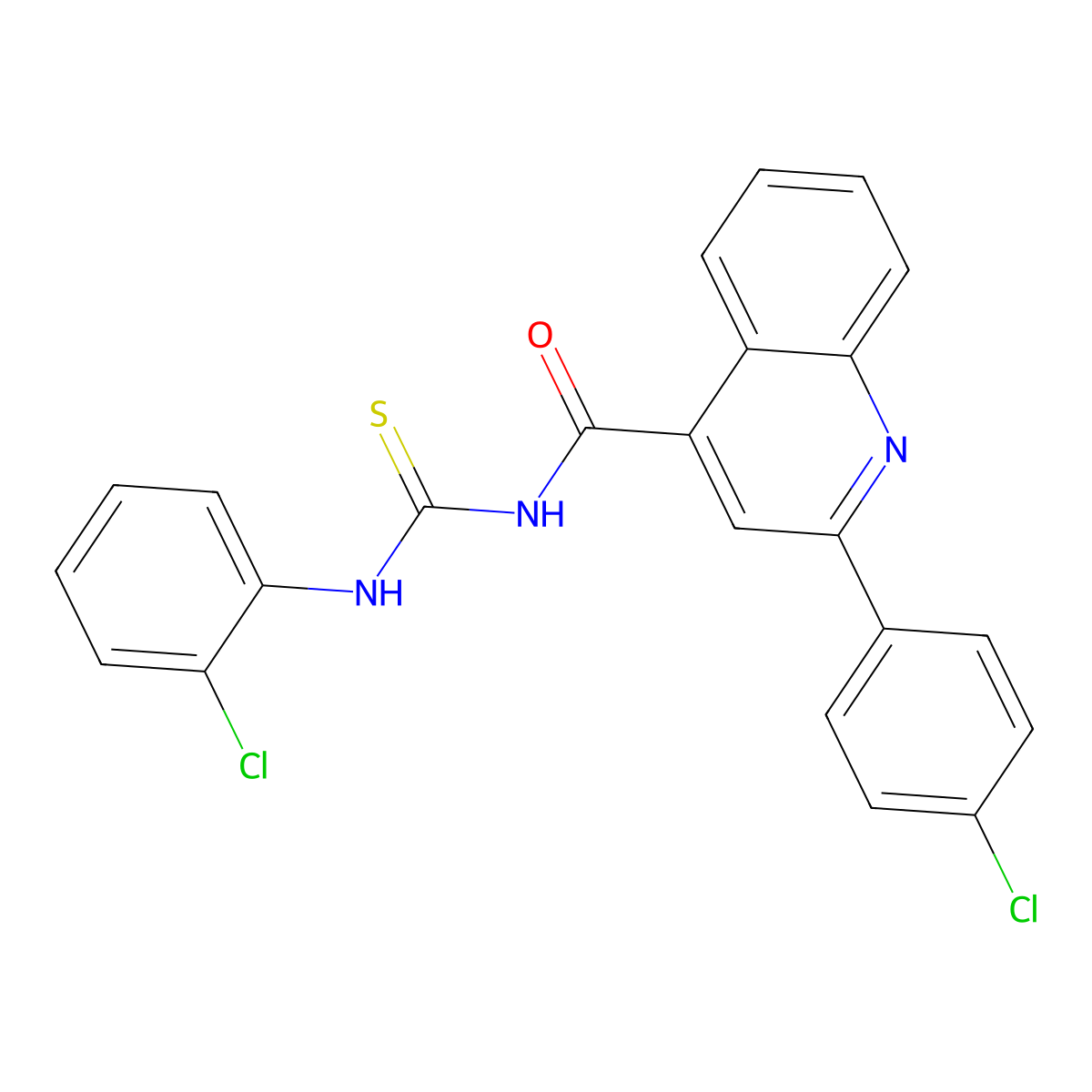 2-(4-chlorophenyl)-N-[(2-chlorophenyl)carbamothioyl]quinoline-4-carboxamide molecular structure, CAS 438194-66-2