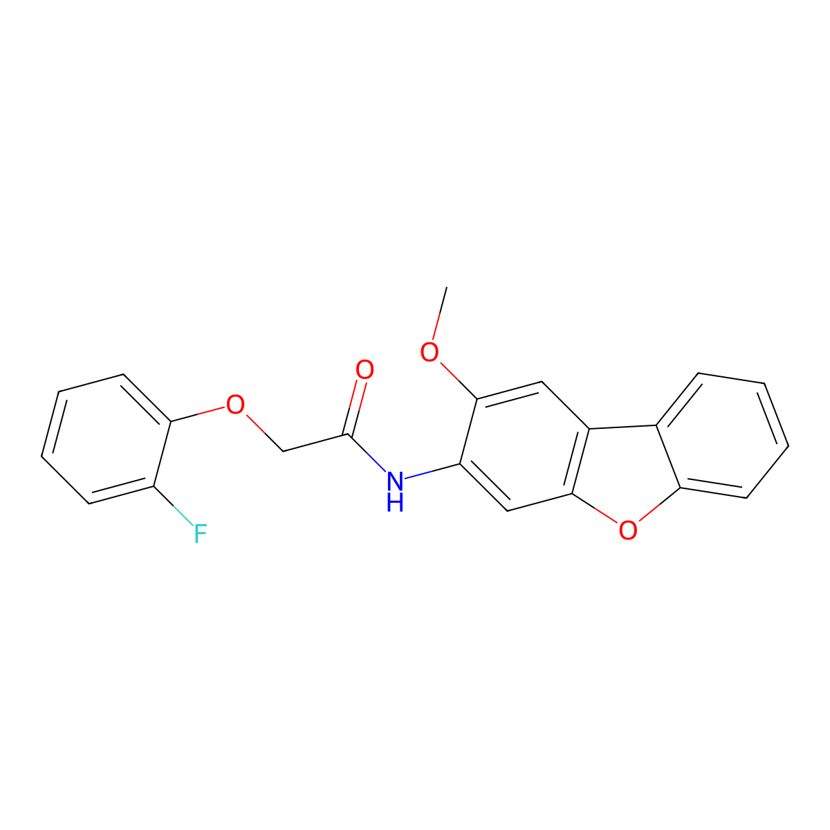 2-(2-fluorophenoxy)-N-(2-methoxydibenzofuran-3-yl)acetamide molecular structure, CAS 438194-68-4