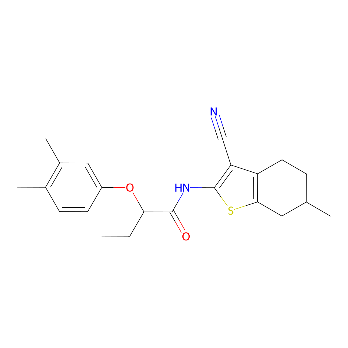 N-(3-cyano-6-methyl-4,5,6,7-tetrahydro-1-benzothiophen-2-yl)-2-(3,4-dimethylphenoxy)butanamide molecular structure, CAS 438194-76-4