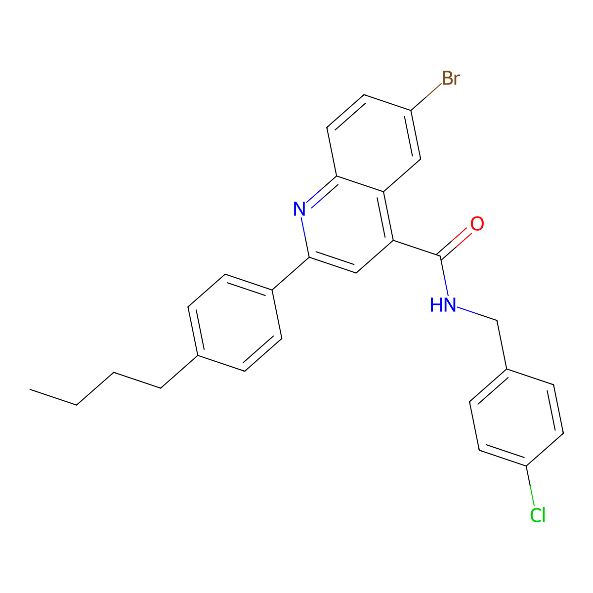 6-bromo-2-(4-butylphenyl)-N-[(4-chlorophenyl)methyl]quinoline-4-carboxamide molecular structure, CAS 438194-81-1