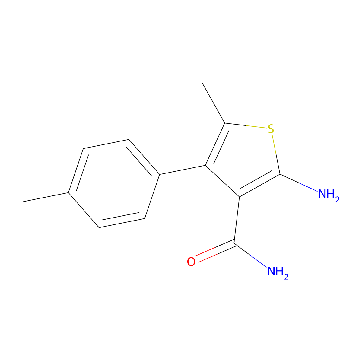 2-Amino-5-methyl-4-(4-methylphenyl)thiophene-3-carboxamide molecular structure, CAS 438194-93-5