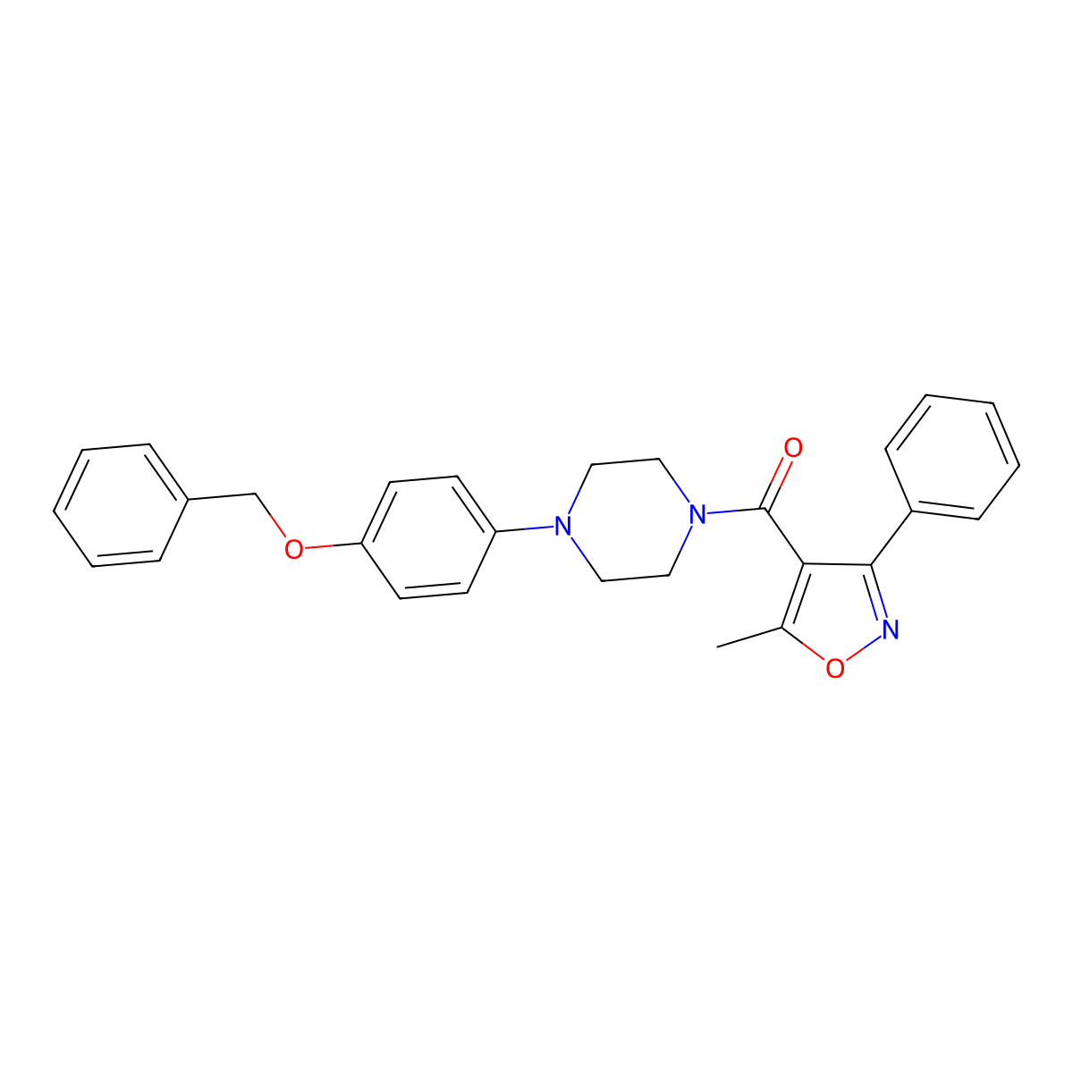 (5-Methyl-3-phenyl-1,2-oxazol-4-yl)-[4-(4-phenylmethoxyphenyl)piperazin-1-yl]methanone molecular structure, CAS 438195-01-8